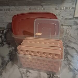 Tupperware Coral and Peach Storage Set